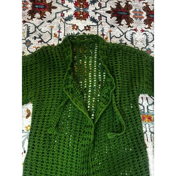 Vintage Handmade Granny Crochet Chunky Sweater Jacket Green - Picture 5 of 10